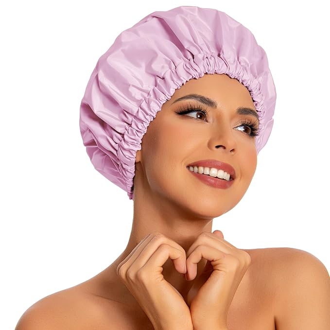 Reusable Shower Cap for Women, Large Waterproof Shower Essentials Bonnet by Edoneery