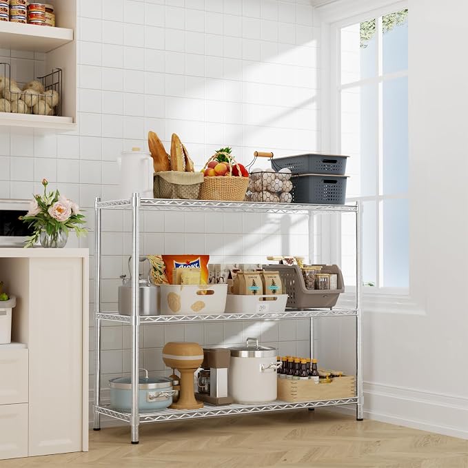 Storage Shelves Heavy Duty, 3-Tier Adjustable Metal Industrial Utility Shelf by ROOMTEC