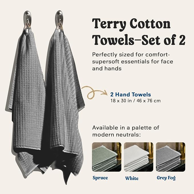 ONSEN Terry Cotton Waffle Hand Towel Set – 2 Pack Luxury Cotton Hand Towels - Image 4