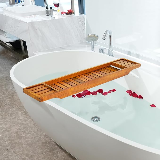 VaeFae Teak Bathtub Tray, Wooden Bath Caddy - Image 6