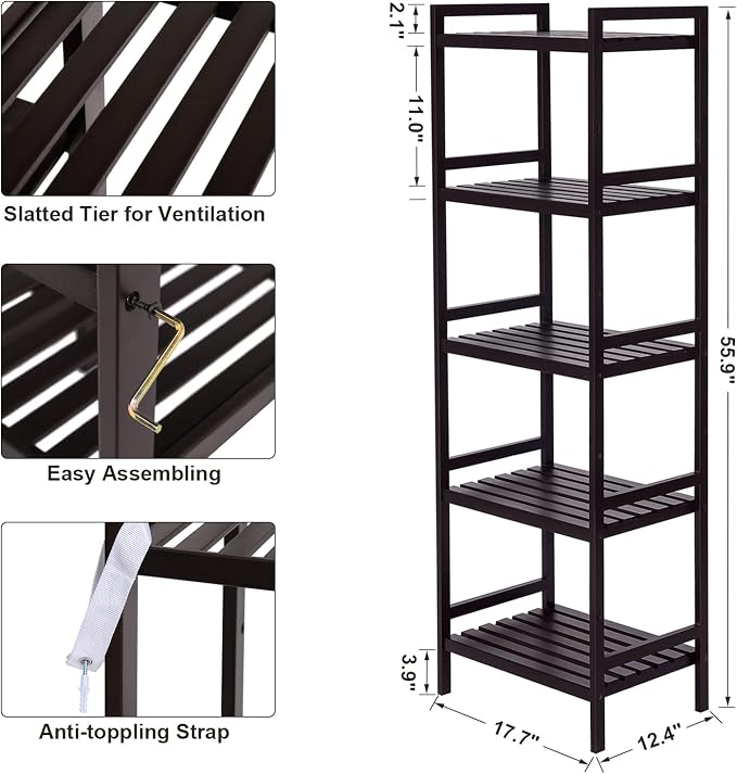 SONGMICS Adjustable Storage Shelf Rack, 5-Tier Multifunctional Shelving Unit - Image 3