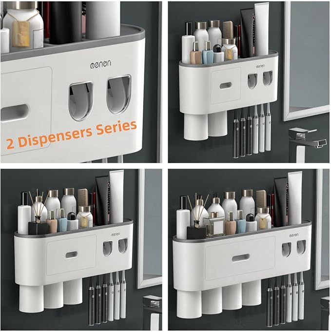 No-Drill Wall Mounted Toothbrush Holder, Bathroom Shelf, - Image 2