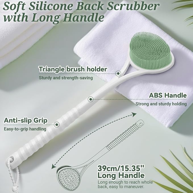 Silicone Back Body Face Scrubbers Set 4PCS, 15.35’’ Back Scrubber Soft Body - Image 3