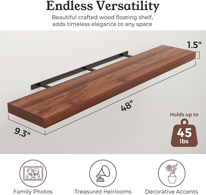 Floating Shelves for Wall, 9.3" Deep Wall Mounted Rustic Wood Shelves for - Image 2