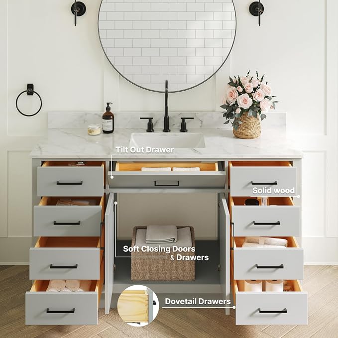 ARIEL Bathroom Vanity 61" Grey - Image 7