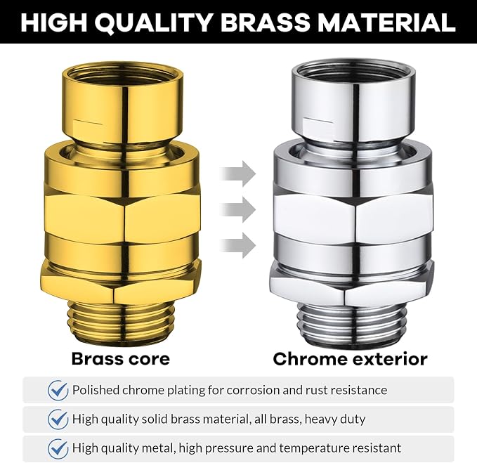 Shower Head Swivel Ball Adapter, Shower Connector Ball Joint, Solid Brass - Image 4