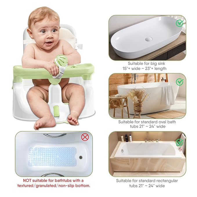 Baby Bath Seat with Sitting & Lying 2 Modes, 3-Speed Adjustment, Powerful - Image 7