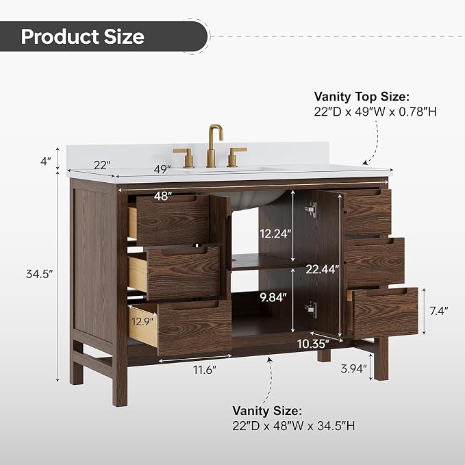 48 Inch Bathroom Vanity with Sink, Solid Wood Bathroom Cabinet with Soft - Image 2