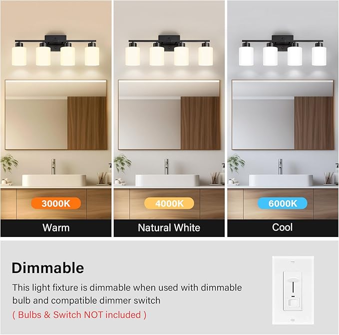 Black Bathroom Light Fixtures, 4-Light Modern Vanity Light Over Mirror - Image 4