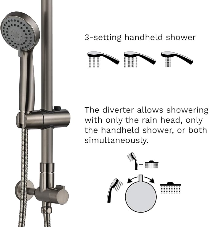 Fennocasa Polaris 1 Rain Shower System, includes 8” Rainfall Shower Head - Image 2
