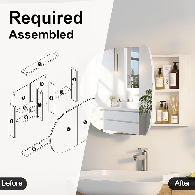 Oval Medicine Cabinet Mirror for Bathroom, Oval Mirror Cabinet Wall Mounted - Image 7