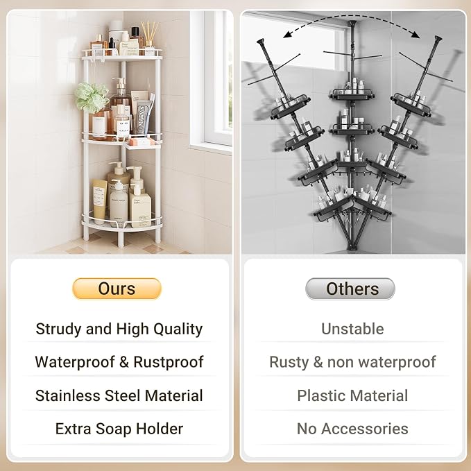 ELYKEN Corner Shower Caddy Standing, 3 Tier Rustproof Metal Shower Organizer - Image 7