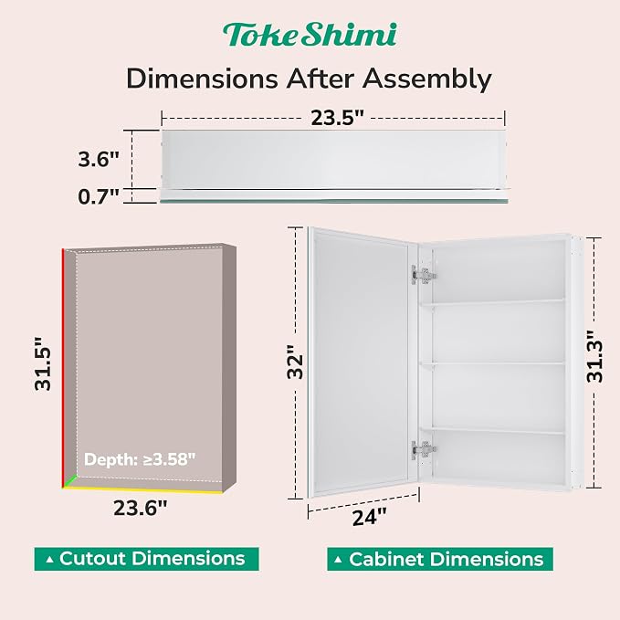 TokeShimi 24x32 Mirrored Medicine Cabinet Recessed or Wall Mount, Aluminum - Image 2