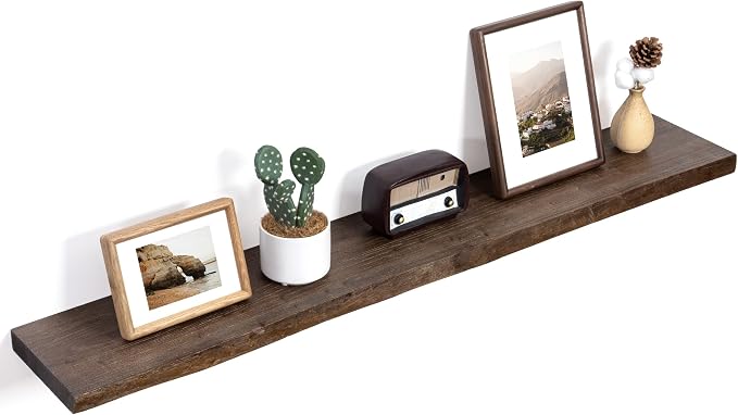 Floating Shelves for Wall Decor, Rustic Solid Elm Wood Live Edge Floating by FLYJOE