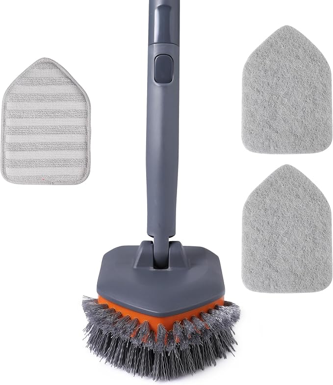 Tub Tile Scrubber Brush with 3 Different Function Cleaning Pads and 56" by CLEANHOME