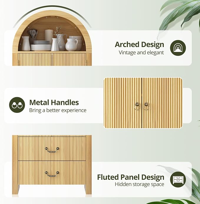71" Tall Arched Kitchen Pantry, Wood Kitchen Storage Cabinet - Image 4