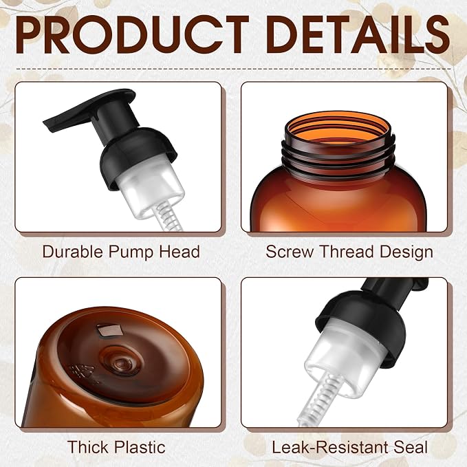 Uiifan 16 Pcs 10 oz Amber Foaming Soap Dispenser Refillable Foam Pump Bottle - Image 3