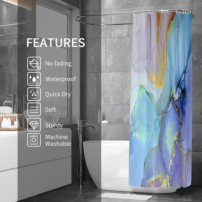 Gibelle Long Shower Curtain 72 x 78, Tall Abstract Marble Fabric Shower Curtain - Image 2
