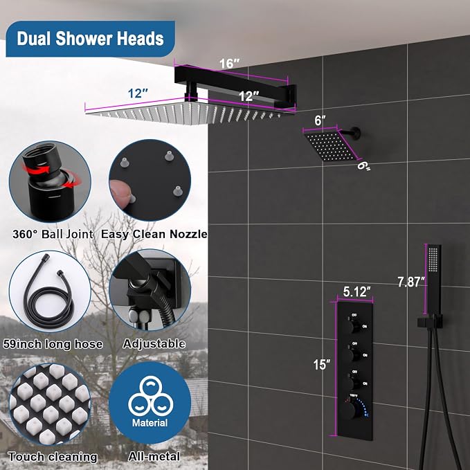 Enga Thermostatic Dual Shower System, All Functions Use Together & Volume - Image 6