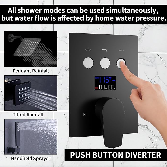 Bathroom Rainfall Shower System Wall Mount 8 Inch Shower Head - Image 4