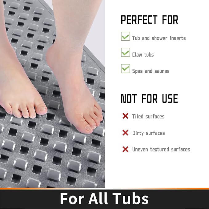 Yimobra Bathtub Mat Non Slip, Super Strong Suction Cups, 27.5"x15.5" Long - Image 4