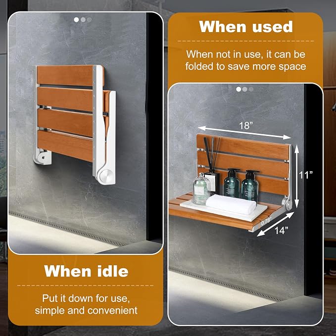 18" Wall Mount Shower Seat, Shower Bench Wall Mount - Image 7