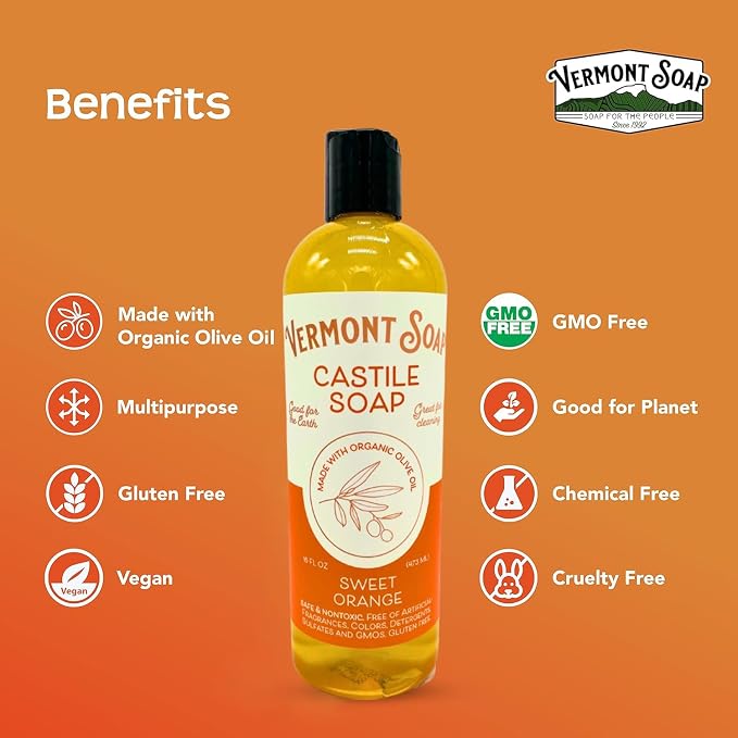 Vermont Orange Castile Soap, Gentle Liquid Soap - Image 6