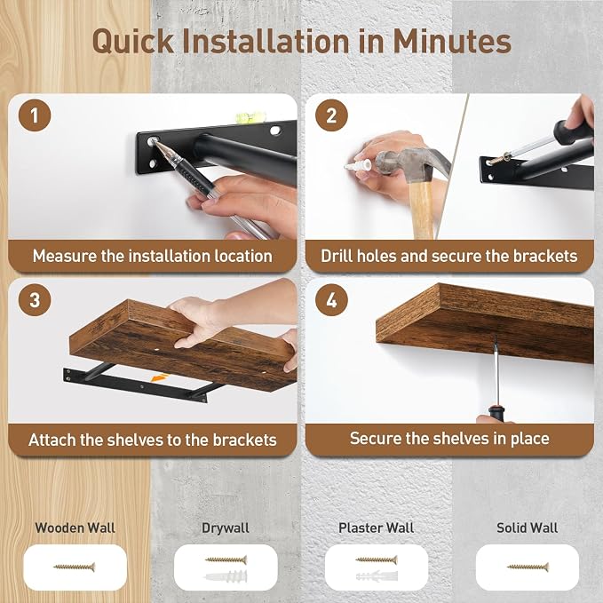 Floating Shelves for Wall, 1.5" Thick Wall Shelf Set of 4 - Image 5