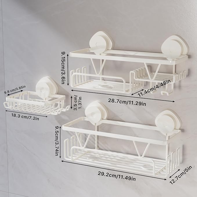KEGII Shower Caddy Suction Cup – 3 Pack Suction Bathroom Organizer Shelf - Image 2