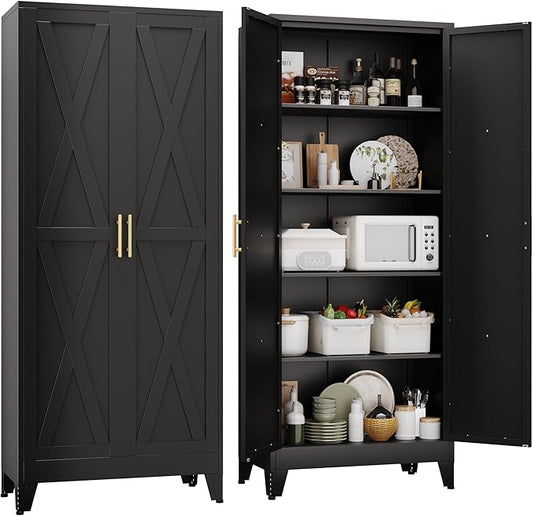 71" H Metal Kitchen Pantry Storage Cabinet, Freestanding Cupboard by Unknown