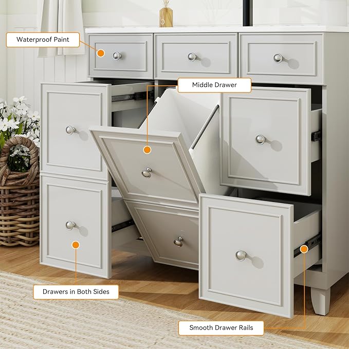 YOURLITE 36" Bathroom Vanity, Painted Surface Solid Wood Frame Bathroom Vanities - Image 5