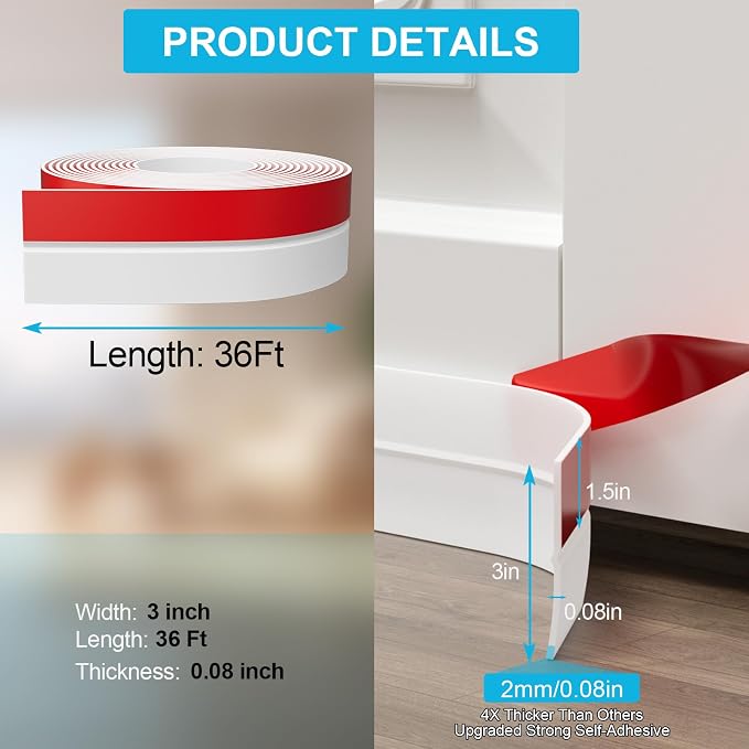 Heavy-Duty 3Inch x 36FT Door Weather Stripping, Extra Thick 2mm Door Draft - Image 4