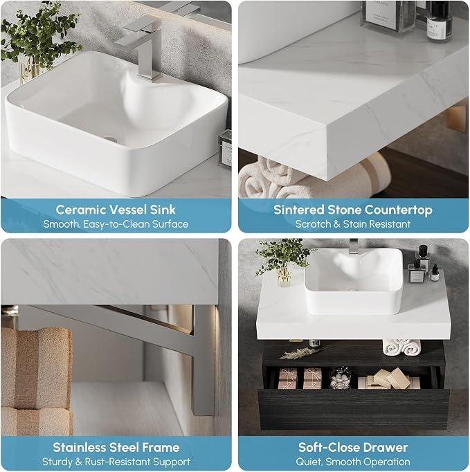 35" Floating Bathroom Vanity, Wall-Mounted Storage Cabinet Single Piece Set - Image 3
