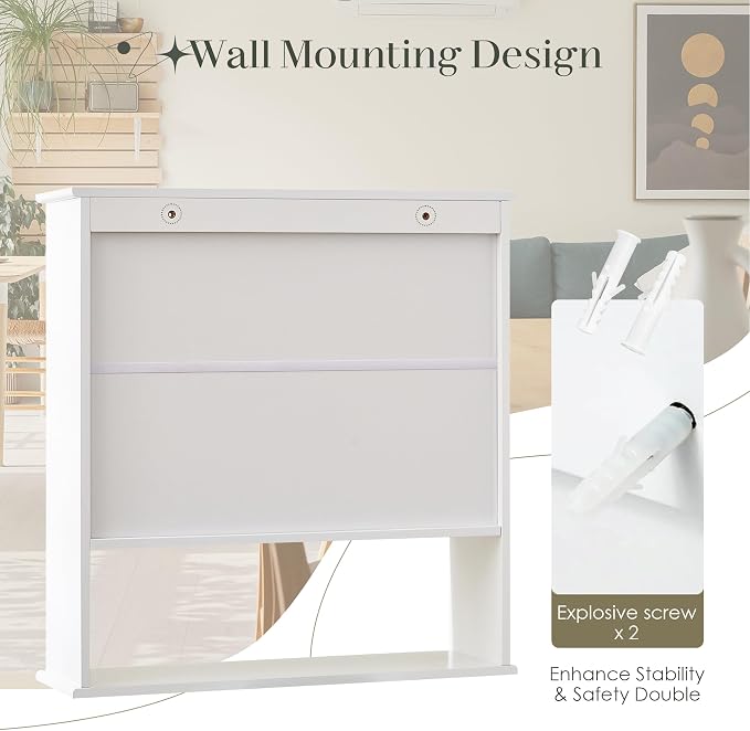 22.5 x 23.5 inch Bathroom Wall Cabinet, Medicine Cabinet Wall Mounted w/Fluted - Image 7