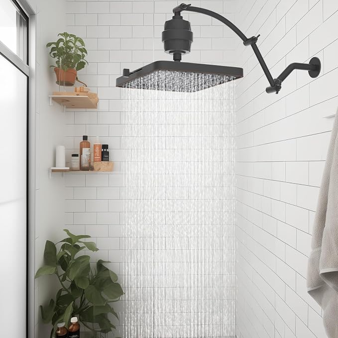 Hibbent Rain Filtered Shower Head, Brass Adjustable Shower Arm Extender - Image 8