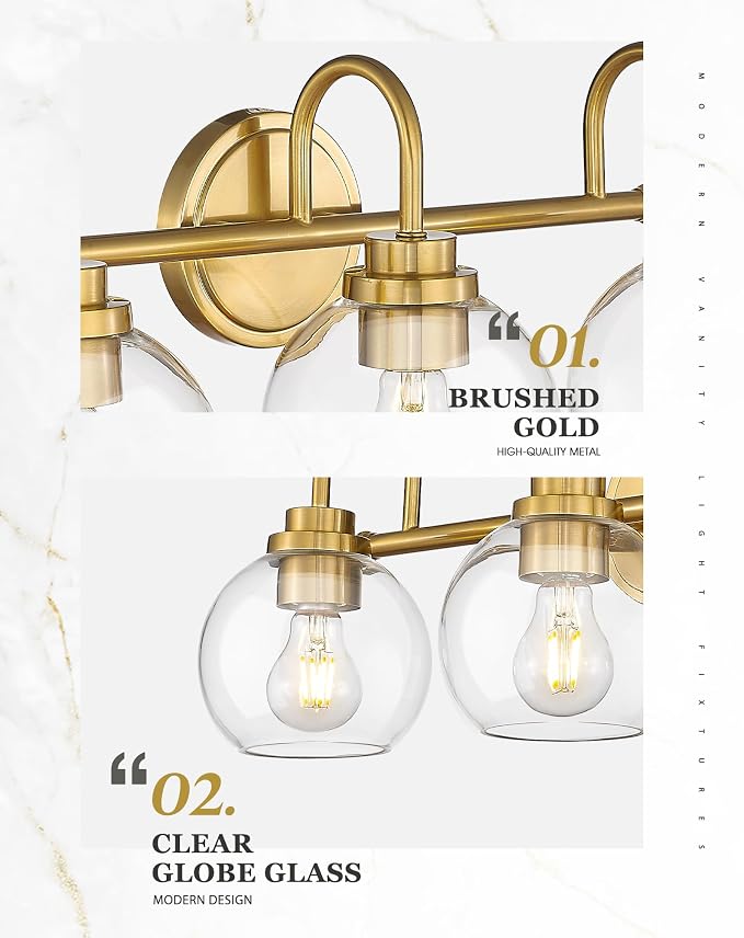 Bathroom Light Fixtures, 4-Light Brushed Gold Vanity Lights - Image 3