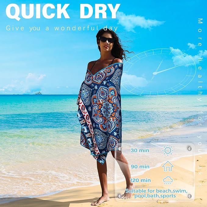 2 Pack Microfiber Lightweight Beach Towel Sand Free Quick Dry Absorbent Thin - Image 5