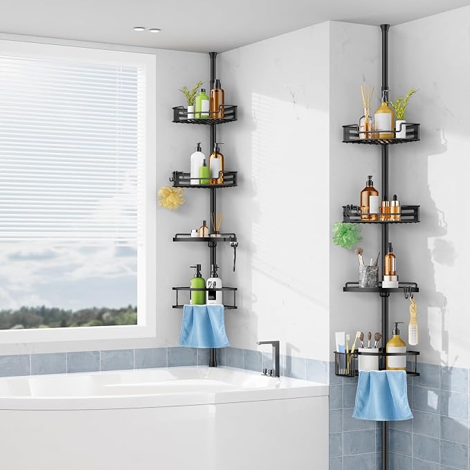 HAMITOR Corner Shower Caddy Tension Pole: Quick Installation 4-Tier Rustproof - Image 7