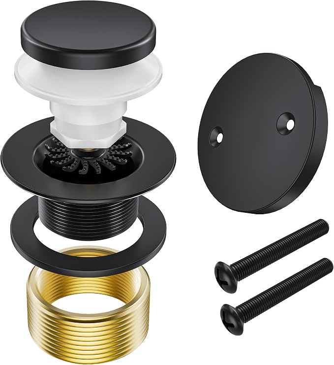 Matte Black Bathtub Drain Stopper and Overflow Kit, Solid Brass Tip-Toe Bath by Yaseingoo