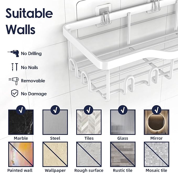 Shower Caddy Adhesive Shower Organizer 7-Pack, Rustproof Stainless Steel - Image 9