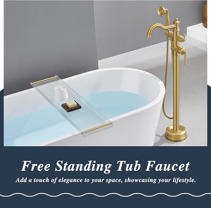 Free Standing Tub Faucet, Qinkell Classic Elegant Gooseneck Freestanding - Image 2