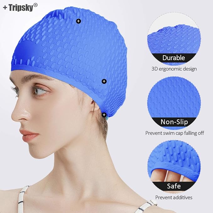 Tripsky Silicone Swim Cap, Comfortable Bathing Cap Ideal - Image 2
