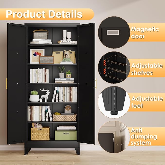 75" Tall Metal Kitchen Pantry Storage Cabinet, Freestanding Cupboard - Image 4