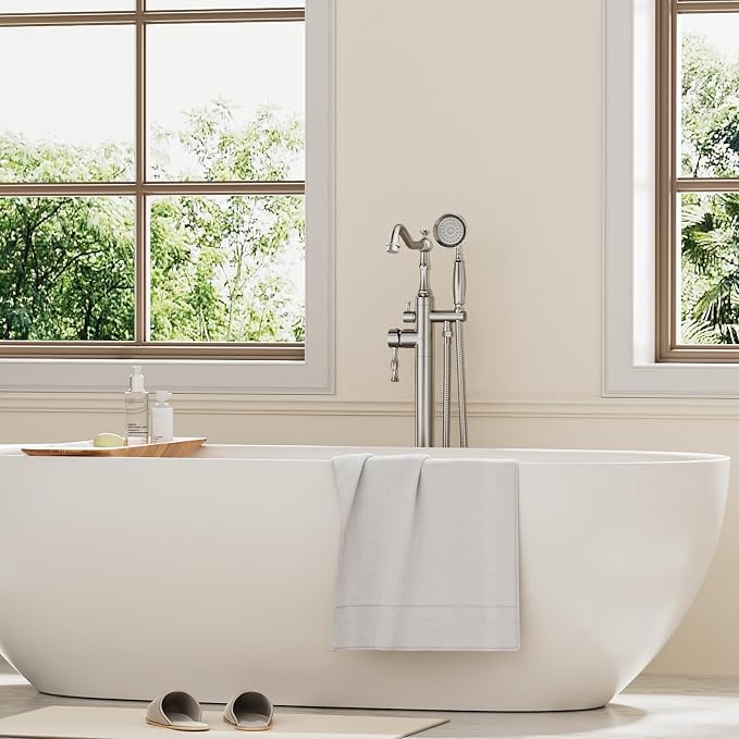 Brushed Nickel Bathtub Faucet Freestanding Tub Filler High Pressure Single - Image 2