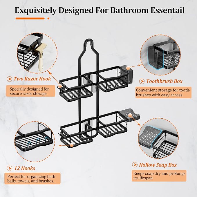 Shower Caddy Hanging Shower Head, Rustproof Hanging Shower Caddy Over - Image 4
