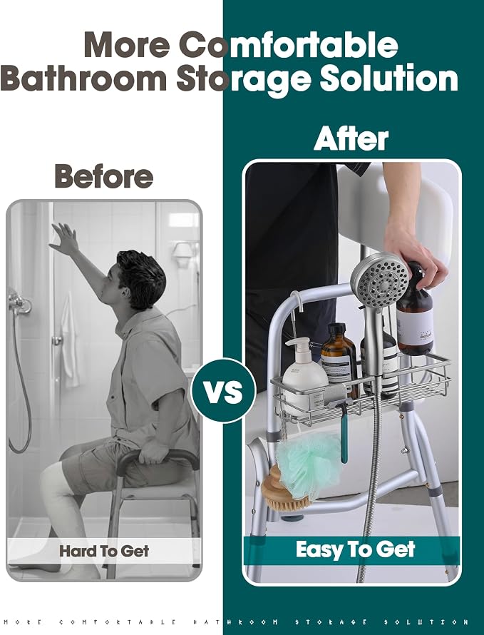 Rustproof Hanging Shower Caddy for Shower Chair, Stainless Steel Bathroom - Image 3