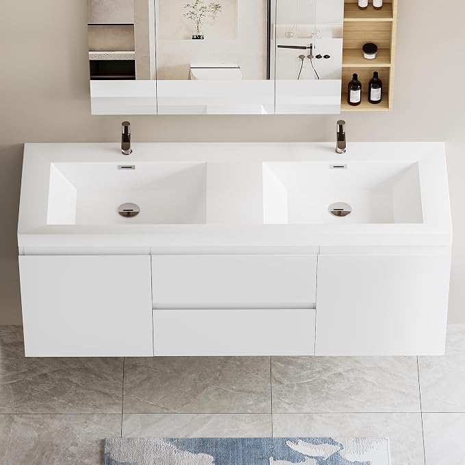 60-Inch Floating Bathroom Vanity, Modern Wall-Mounted Bathroom Storage Vanity by DOPERFE