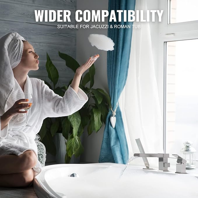 Waterfall Roman Tub Filler Faucet, Deck Mount Bathtub Filler - Image 5