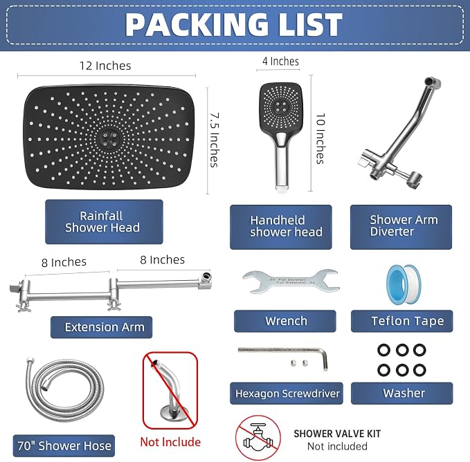 12" High Pressure Rain/Rainfall Shower Heads - Image 8