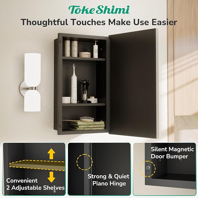 TokeShimi 26x30 Recessed or Surface Mounted Medicine Cabinet Mirror, Aluminum - Image 6